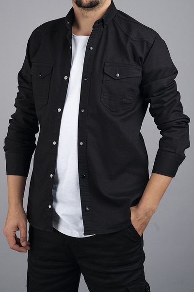 bombe Pánská džínová košile Slim Fit Black 064