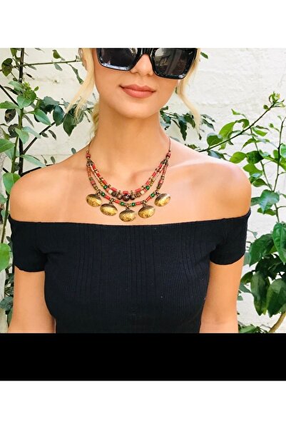 Porsuk Alternatif قلادة نسائية عرقية بتصميم يدوي مع جهاز نحاسي