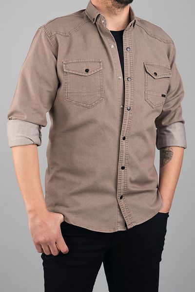 bombe Ανδρικό τζιν πουκάμισο Slim Fit Mink