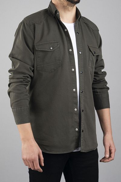 bombe Slim Fit Ανδρικό τζιν πουκάμισο Χακί