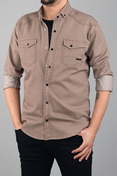 bombe Ανδρικό τζιν πουκάμισο Slim Fit Mink