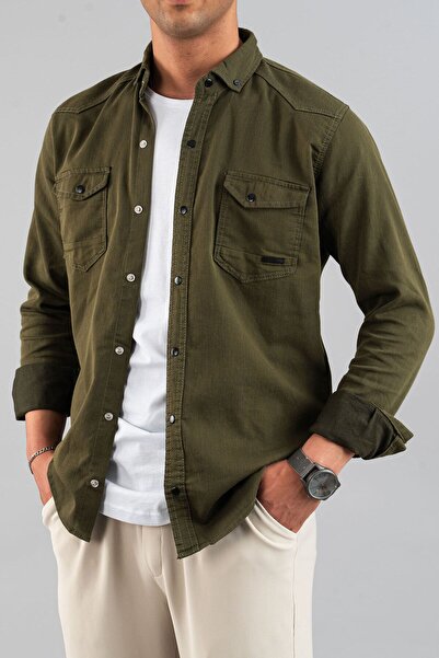 bombe Slim Fit pánská džínová košile zelená