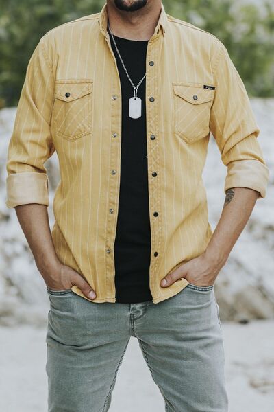 bombe Slim Fit Men's Denim Shirt Camel