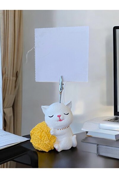 Perazayn Sarı Yumak Tutan Oturan Kawaii Kedi Temalı Not Tutacağı Fotoğraf Tut...