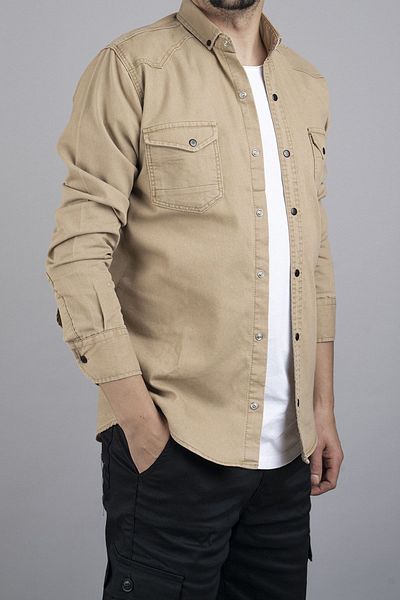 bombe Pánská džínová košile Slim Fit Béžová