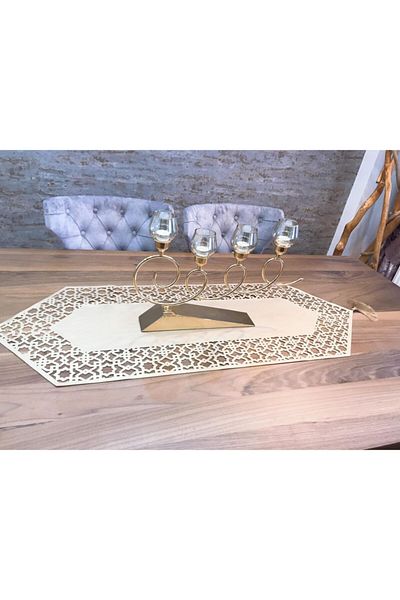 NURHAN HOME COLLECTION Σελτζουκικό Μοντέλο Χρυσό Χρώμα Δερμάτινο Τραπέζι Runner