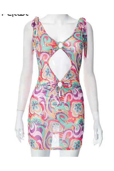 ARDSU Shoulder Tie Back Detailed Mini Dress. Badycom Dress