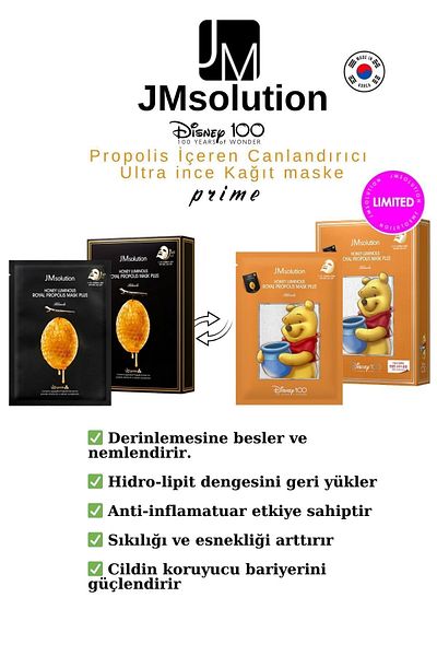 JMsolution قناع الوجه الورقي هيدروجيل بخلاصة العسل الملكي المضيء من جي إم سوليوشن، عبوة واحدة (10 قطع)