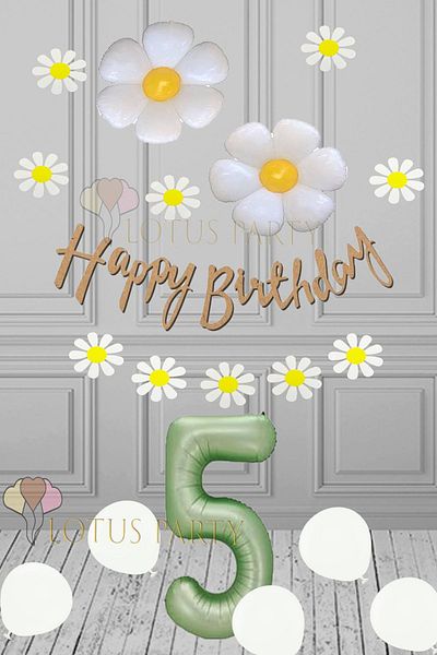 LOTUS PARTY 5 Year Old Birthday Daisy Set - Daisy Banner and Foil Balloon