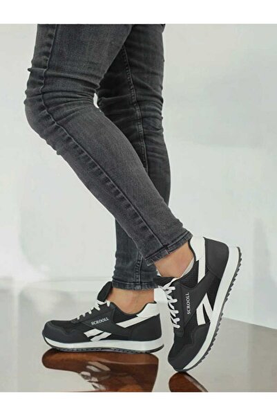 DÜNYA MAĞAZA Siyah Beyaz Dikişli Rahat Hafif Günlük Spor Yürüyüş Sneaker Ayakkabı