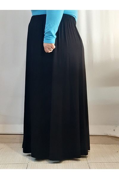 Mertcan Butik Six Pieces Combed Cotton Viscose Black Skirt with Elastic Waist