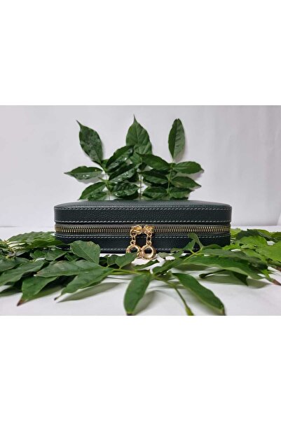 Gold Box منظم كبير الحجم مع صندوق تخزين المجوهرات وحقيبة سفر خشبية باللون الأخضر الكاكي (21X14.5X5)