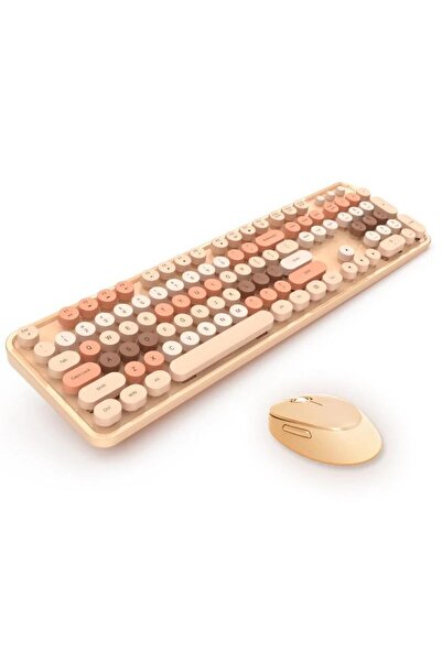 RabbitTech Renkli Daktilo Tarzı Vintage Mekanik Klavye Mouse PC Laptop Uyumlu Kablosuz