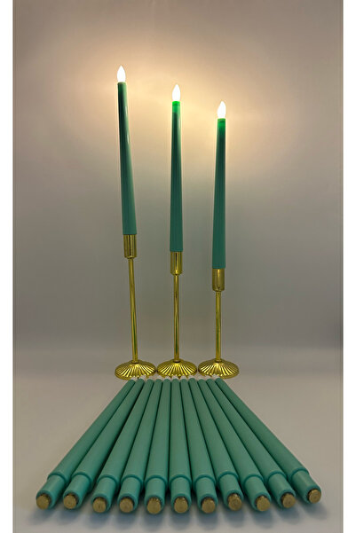 Led Mum 3 adet su yeşili kaliteli şamdan mum boy 32 cm