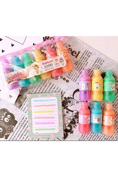 ÖZ KIRTASİYE Pastel Colored 6-Piece Highlighter Cute Bottles Pen Set