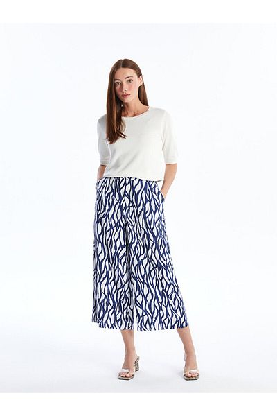 LC Waikiki Gemusterte Caprihose für Damen – elastische Taille