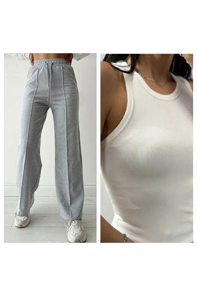 Ayfer Atlethalter Collar and Sweatpants Top Set - Tracksuit Set