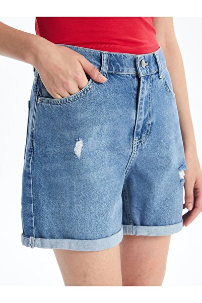 LC Waikiki Dámské džínové šortky Boyfriend Fit s roztrhanými detaily