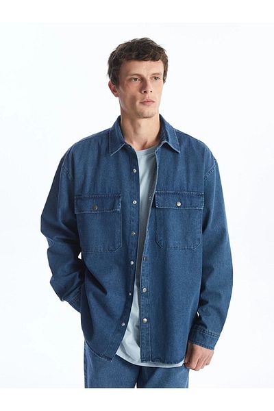 LC Waikiki Pánská džínová košile LCW Jeans pohodlného střihu s dlouhým rukávem