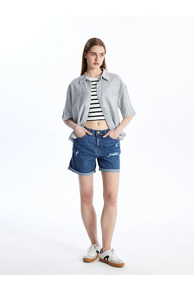 LC Waikiki LCW Jeans Boyfriend Fit Ripped Detailed Women's Jean Shorts