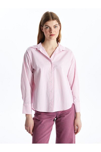 LC Waikiki Ύφασμα Poplin - Ριγέ μακρυμάνικο υπερμεγέθη γυναικείο πουκάμισο