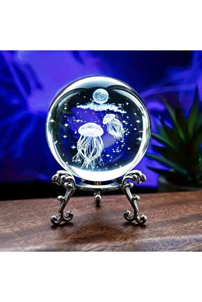 keyfim shop Dekoratif Metal Ayaklı Deniz Anası Tasarımlı 3D Cam Küre 6cm