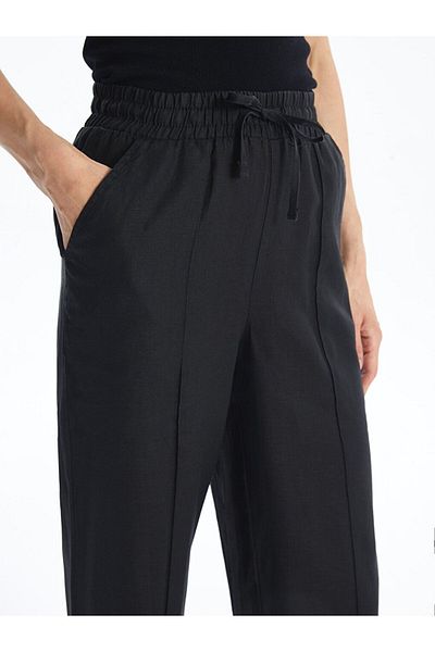 LC Waikiki Elastic Waist Straight Linen Women's Palazzo Trousers