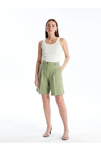 LC Waikiki LCWAIKIKI Klassische, bequem sitzende, einfarbige Damen-Shorts in Leinenoptik