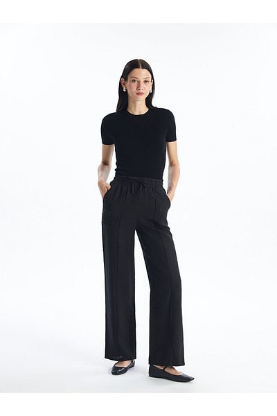 LC Waikiki Elastic Waist Straight Linen Women's Palazzo Trousers