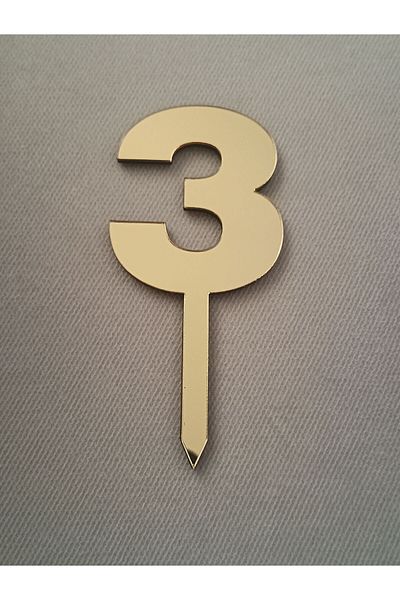 Şirin Lazer Gold Mirrored Cake Ornament Number 3 Plexiglass Material