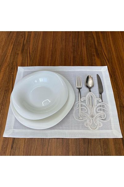 NURHAN HOME COLLECTION مفرش من قماش الكتان المزخرف