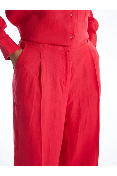 LC Waikiki LCW Modest - Women's Linen Palazzo Trousers, Elastic Waist Straight Cut