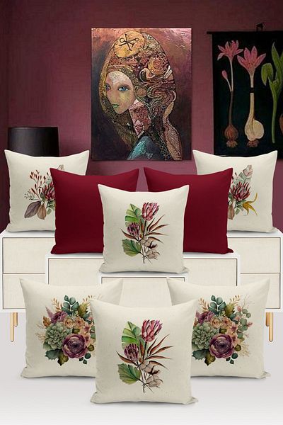 Bertille Home Seria Flower/Vintage, cu imprimare digitală pe două fețe, set de 8 huse de pernă (set de huse de pernă)