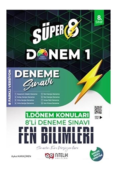 Nitelik Yayınları Nitelik 8.sınıf 1.dönem Süper Fen Bilimleri 8'li Deneme Sınavı