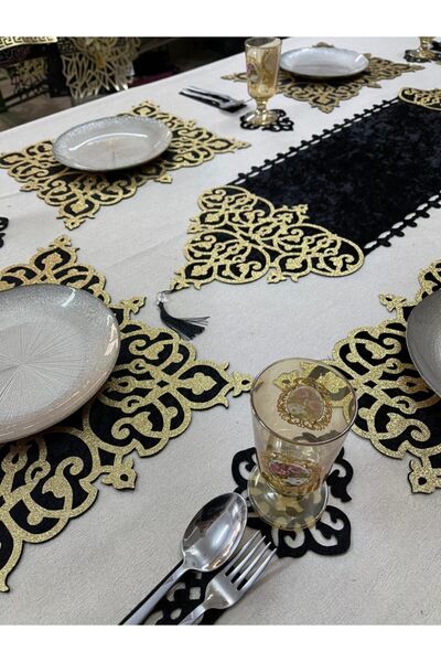 SEHARA Amerikan Servis/runner/lux Fantazi Kadife Üzeri Işıltılı/yemek Sunum Takımı/19 Parça
