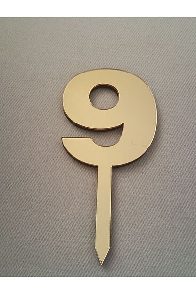 Şirin Lazer Gold Mirrored Cake Ornament Number 9 Plexiglass