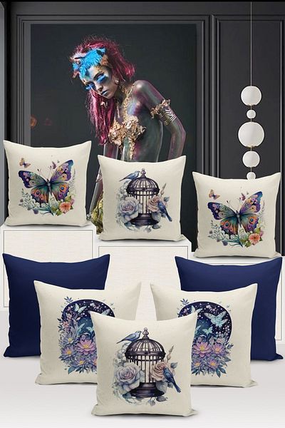 Bertille Home Seria Flower/Vintage, cu imprimare digitală pe două fețe, set de 8 huse de pernă (set de huse de pernă)