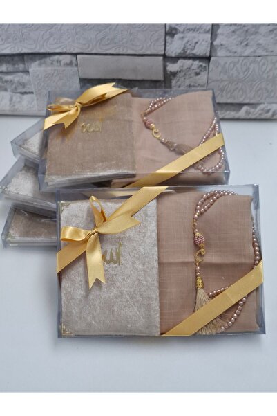 hira tasarım Hediyelik Kadife Kaplı Yasin Flamlı Eşarp Inci Tesbih Mevlid Set...