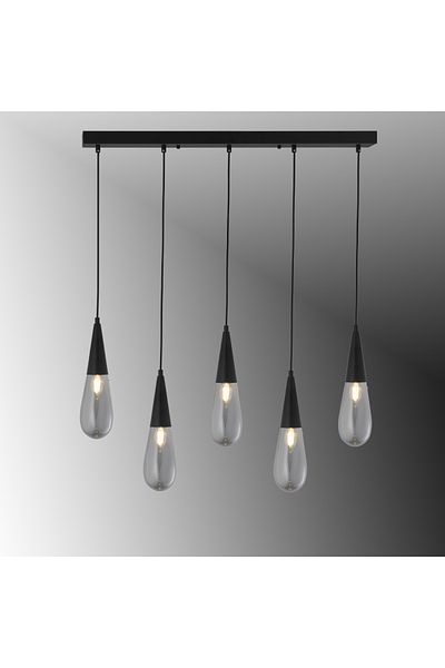 TT AYDINLATMA Tt023-5S-Full-Sy - 5-Piece Black Drop Model Row Chandelier
