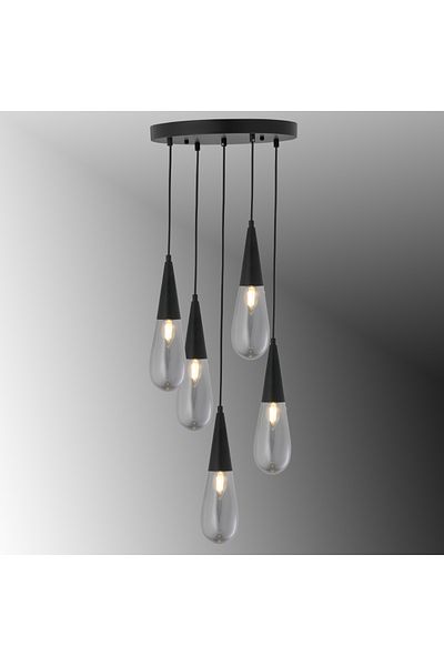 TT AYDINLATMA Tt023-5Y-Full-Sy 5-Piece Black Drop Model Chandelier - Lighting Full Matte