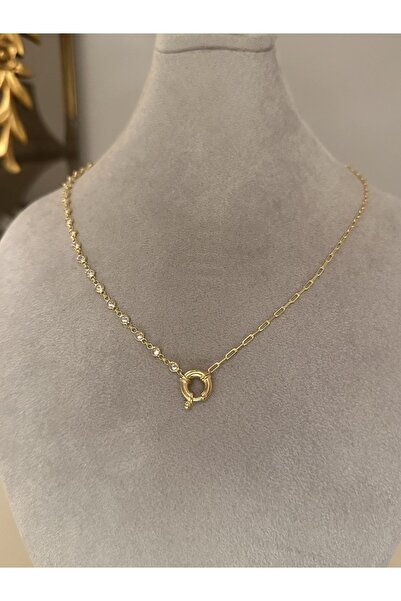 emy by emel luxury silver jewelry Altın Kaplama Gemici Kilitli Taşlı Zincir K...