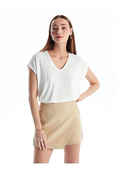 LC Waikiki Dámské tričko s jednoduchým krátkým rukávem s výstřihem do V