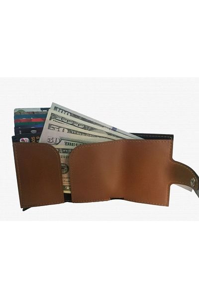 Emek Brown Contactless Wallet Card Holder with New Generation Mechanism to Prevent Withdrawal and Money Compartment