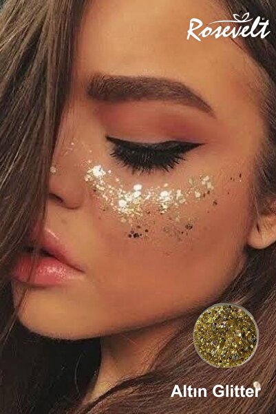 ROSEVELT Jel Form Makyaj Simleri Glitter Işıltılı Yüz Makyajı Altın