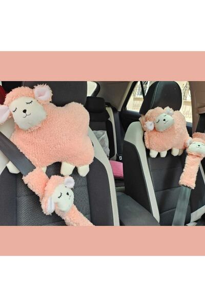 Mellito Araba Somon, Pembe Emniyet Kemeri Aksesuarı Kuzucuk Süs Boyun Yastığı...