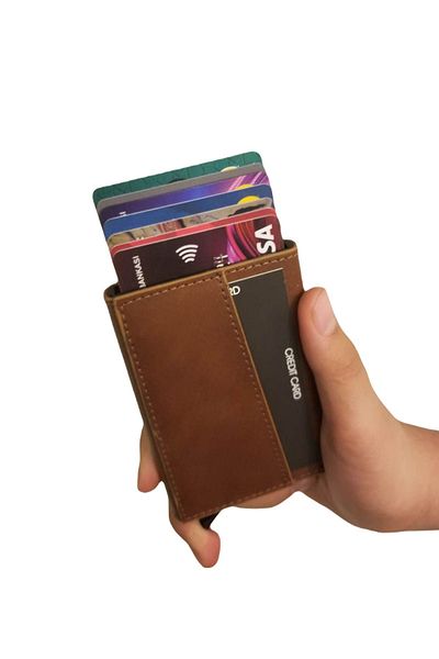 Emek Secrid Automatic Mechanism Metal RFID Blocker Brown Card Holder