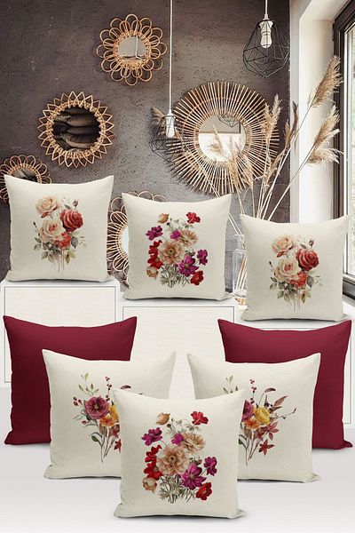 Bertille Home Seria Flower/Vintage, cu imprimare digitală pe două fețe, set de 8 huse de pernă (set de huse de pernă)