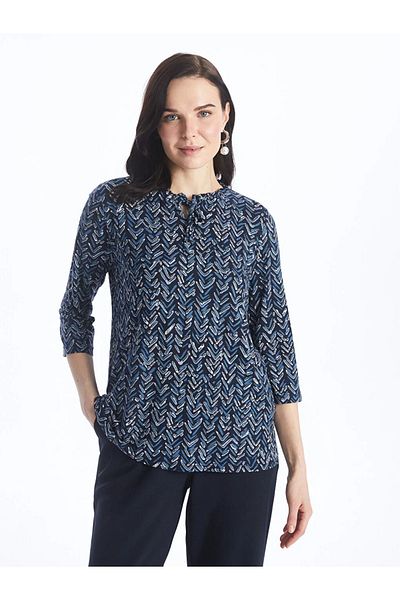 LC Waikiki LCW Grace Tie-Up Collar Print Women's T-Shirt