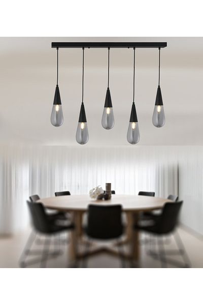 TT AYDINLATMA Tt023-5S-Full-Sy - 5-Piece Black Drop Model Row Chandelier