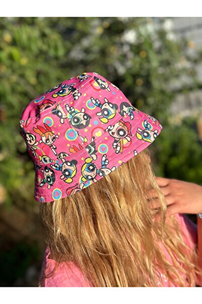 Queen Nelly Powerpuff Girls Pattern Style Fashion Girl Bucket Baguette și pălărie - Roz
